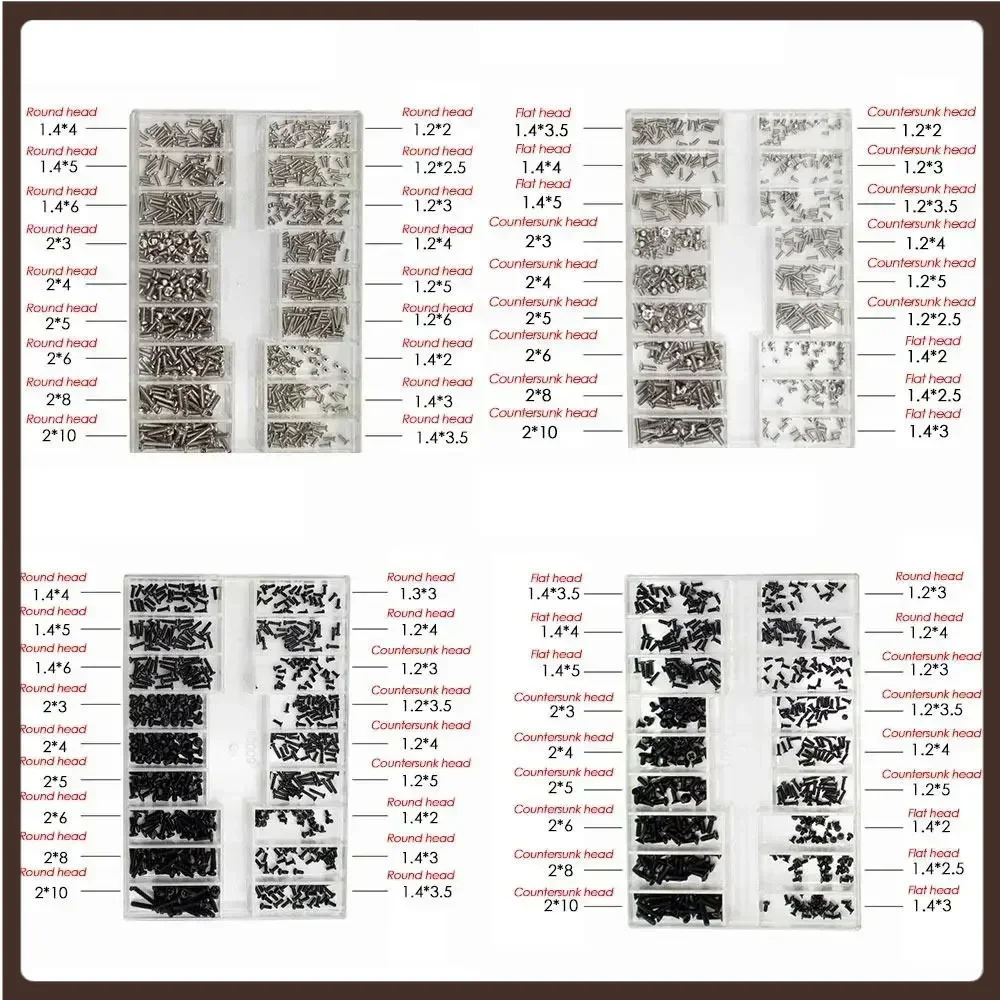 500pcs/set 18 Sizes Mini Watch Screws Stainless Steel Screws Glasses Sunglasses Electronics Watch Repair Accessory