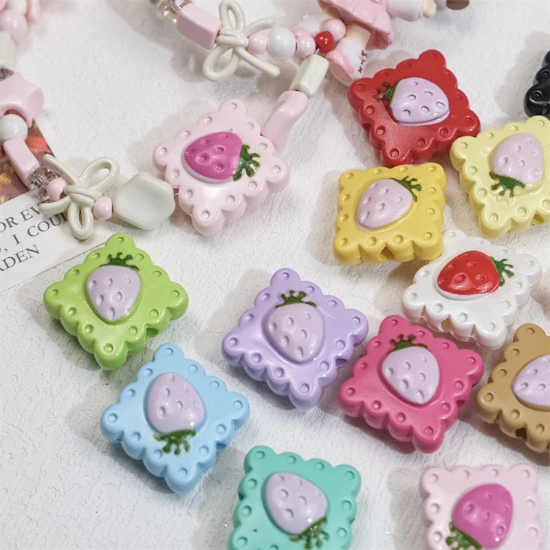 50pcs/lot 20mm color strawberry pattern color geometry square shape acrylic beads with holes diy jewelry garment accessory