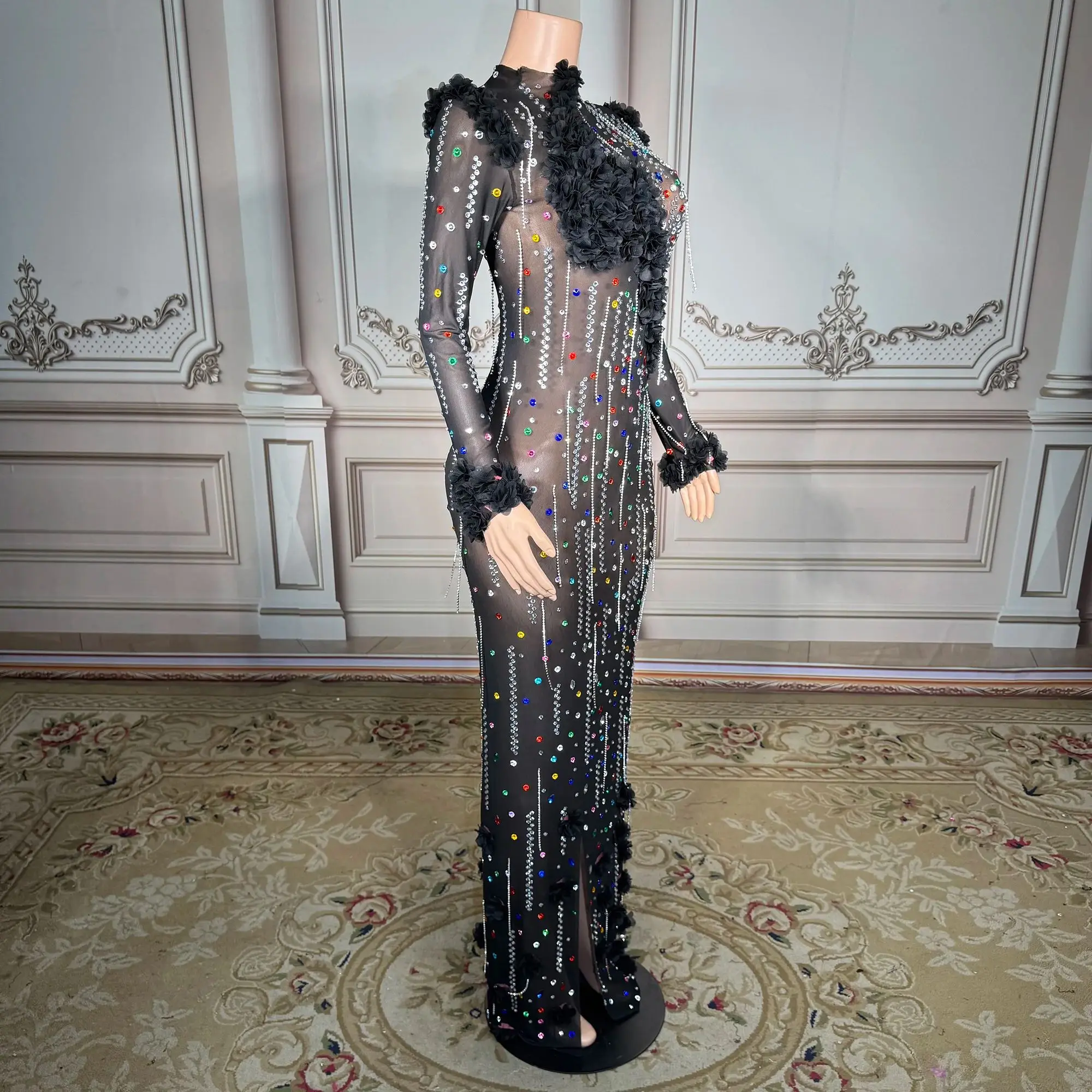 ZD 섹시한 라인스톤 디너 가운 여성용 롱 드레스 다이아몬드 프린지 파티 롱 드레스 여성 정장 연회 프롬 이브닝 드레스