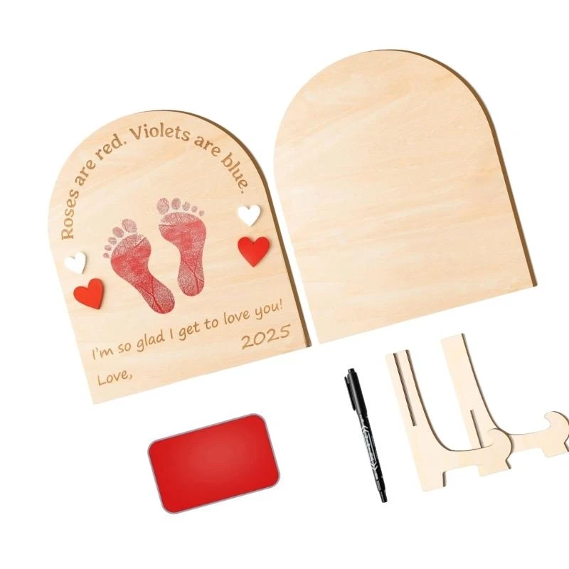 J15U أول بصمة فنية للطفل تذكار معالم خشبية بطاقة صور الدعائم لتزيين الحضانة والتقاط الصور لحديثي الولادة #5