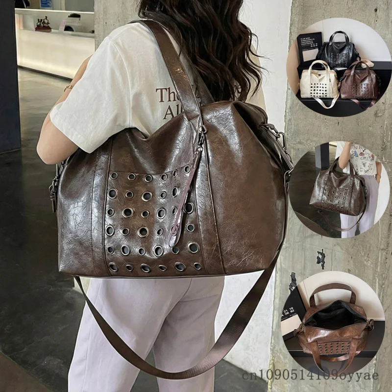 

2026 High Quality Rivet Punk Large Capacity Handbags Soft PU Leather Casual Shoulder Bag Crossbody Bags Daily Commute Travel