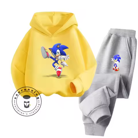 2D Sonic New Cartoon Printed Hoodie Set 2025 Fashion For Kids Teens Boys Girls Casual Hot Sale Autumn Winter
