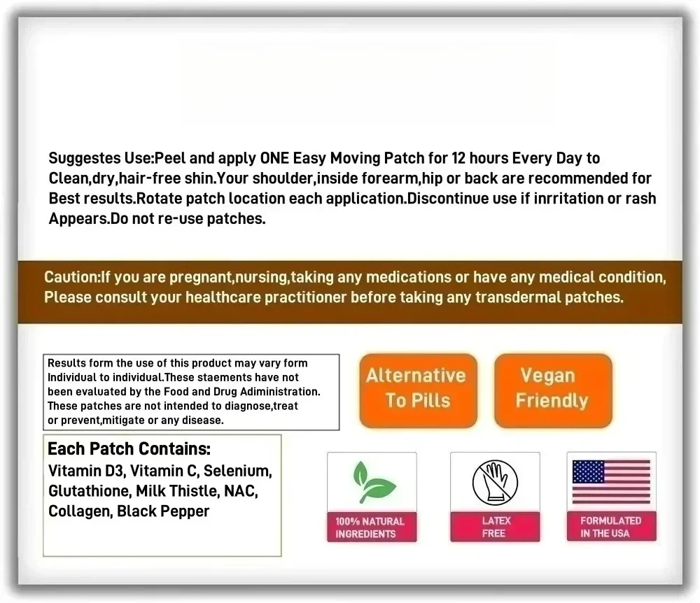 Glutathione Transdermal Patches with Milk Thistle, NAC, Collagen, Vitamin C - Cellular Wellness, Radiant Skin 30 Patches