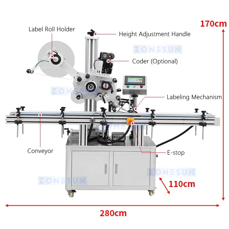 ZONESUN Automatic Flat Square Bottle Labeling Machine with Printer Adhesive Label Applicator Labeler ZS-TB150P2