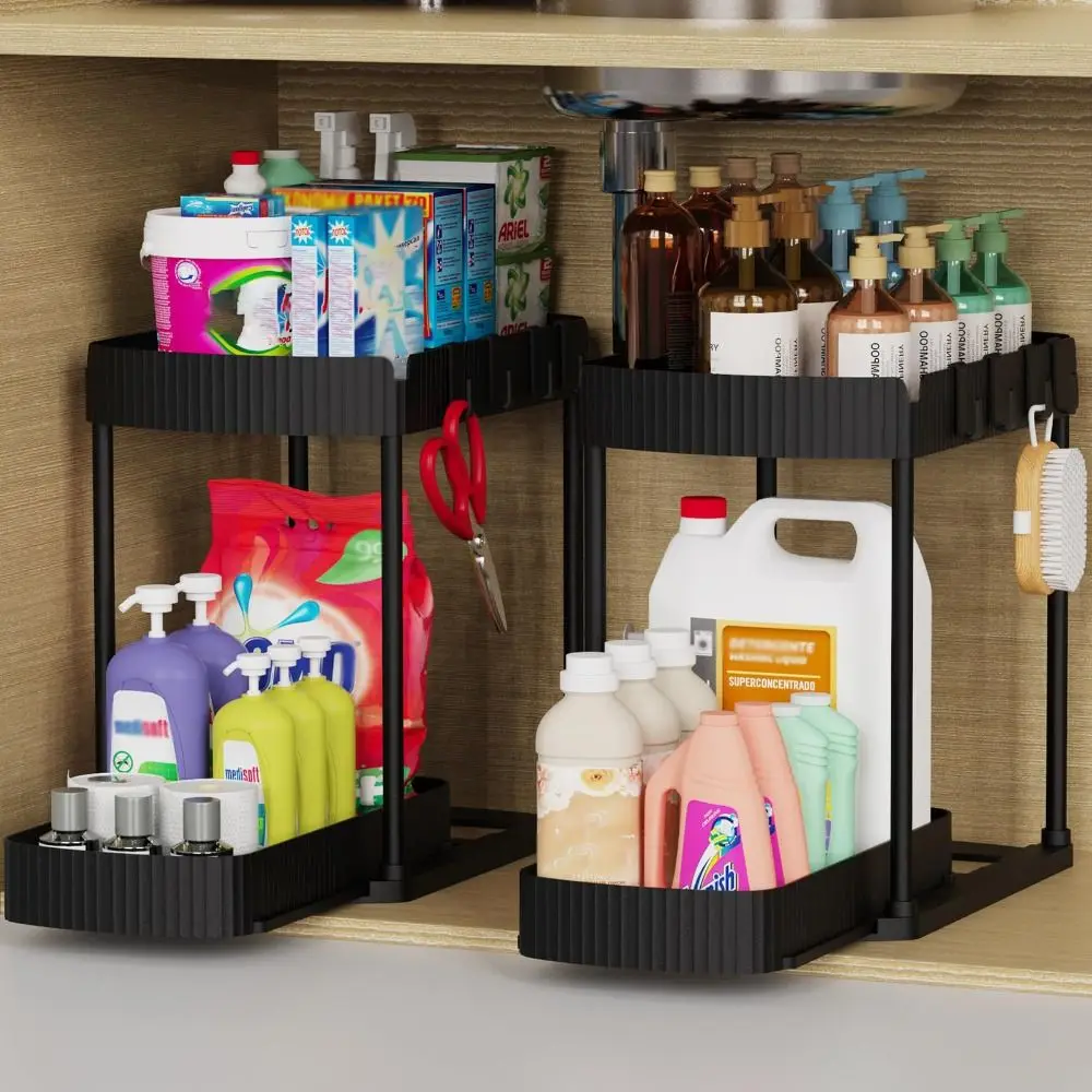

Versatile 2 Tier Under Sink Organizer Pull Out Stable Storage Rack Multi-Purpose Sliding Out Drawers for Bathroom Kitchen