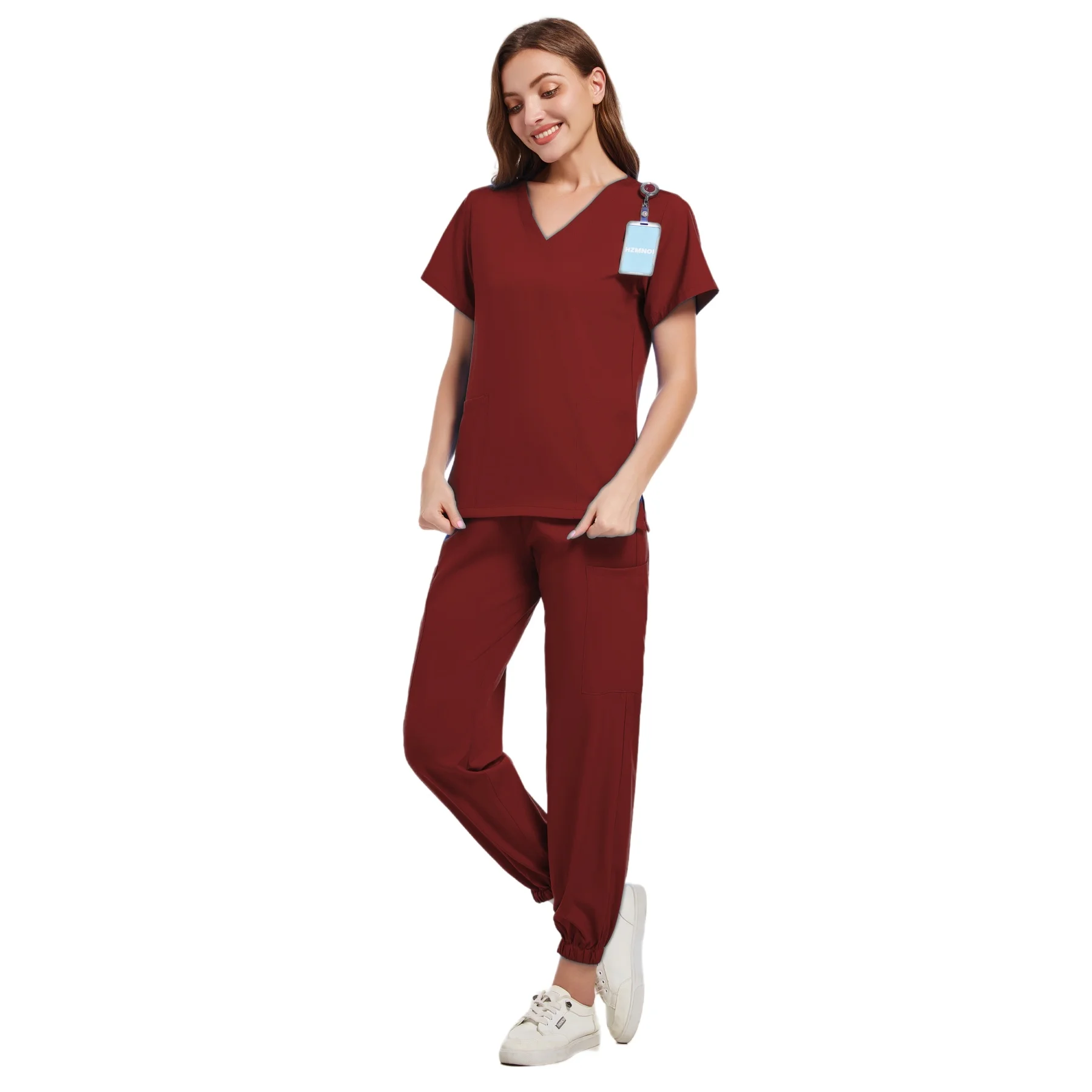 Conjuntos de uniformes elásticos para mujer, batas quirúrgicas de Hospital, Tops de manga corta, pantalones para correr, traje de médico, accesorios médicos