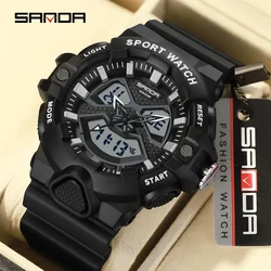 SANDA Top Men Watches Waterproof Sports Watch Military Man Alarm Stopwatch Dual Display Quartz Wristwatch Male LED Digital Clock