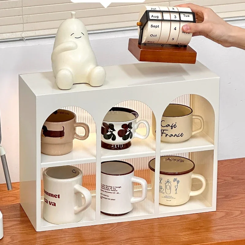 Cream Style Metal Mug Holder Cup Storage Rack for Kitchen Counter Coffee Bar Shelf Space Saving Display Organizer for Tabletop