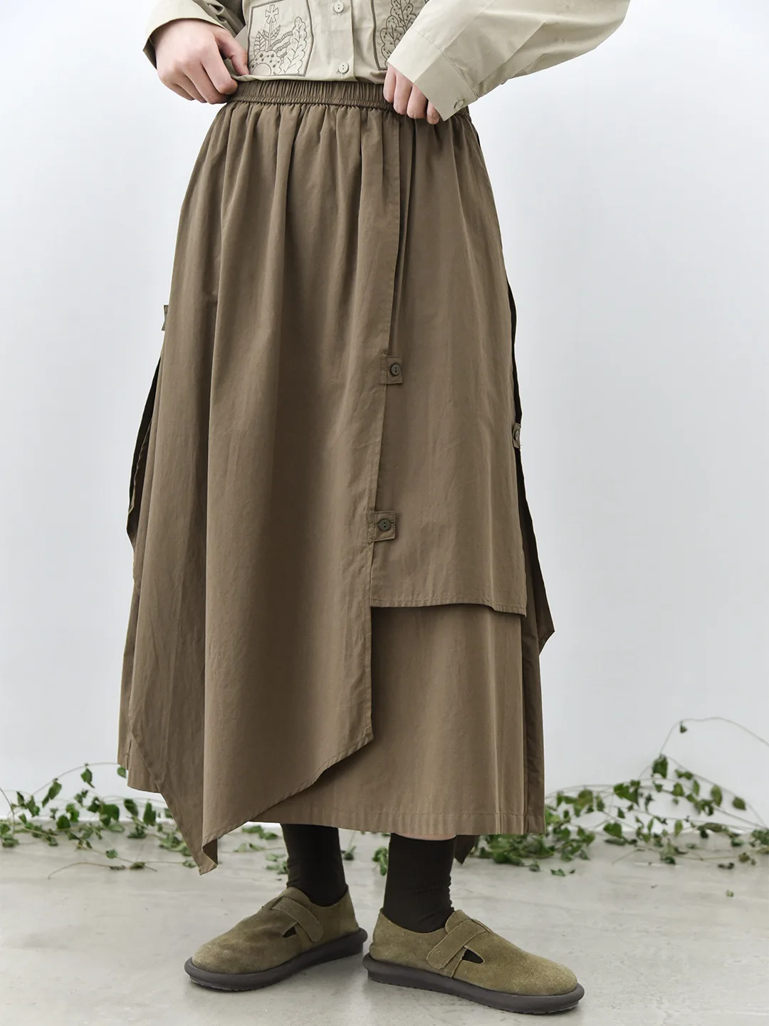 TIYIHAILEY Long Mid-Calf Cotton Double Layers Women Skirts A-line Elastic Waist Ladies Autumn Spring Black Khaki Brown 2026 New