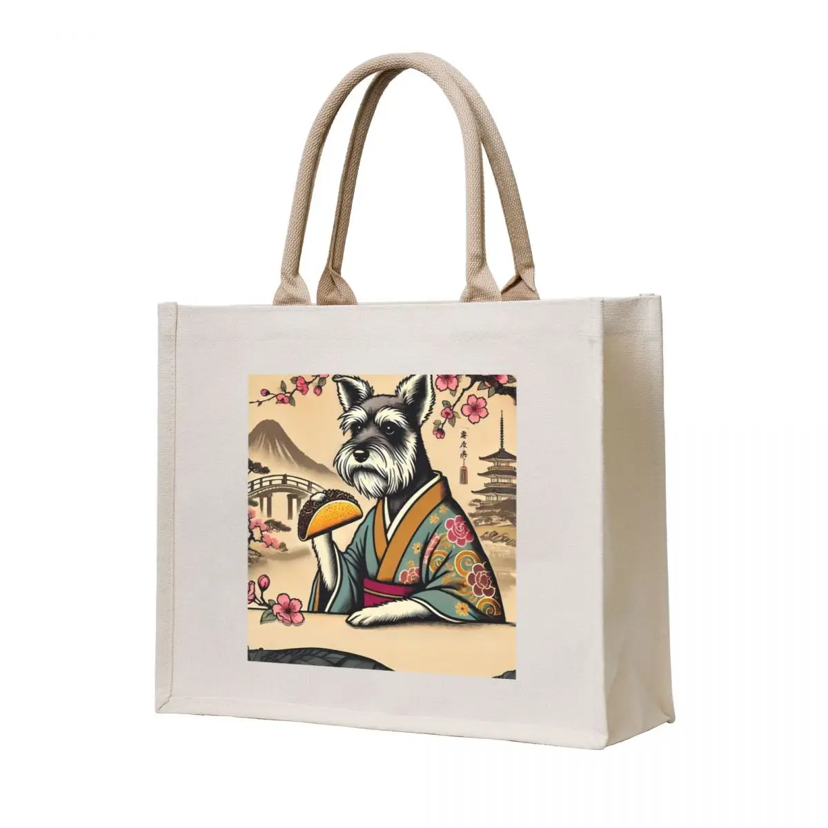 

Ukiyo-e Schnauzer Eating Taco Tote Bag custom fabric bag woman shopping bag canvas tote