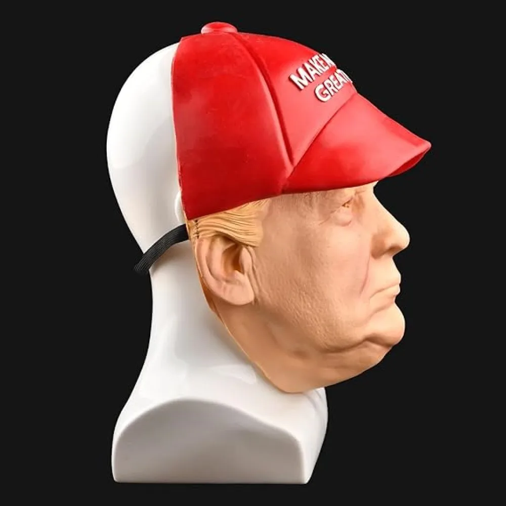 Donald Trump Mask with Attached Cloth Hat Premium Latex Face Breathable Fabric Perfect for Cosplay Parties