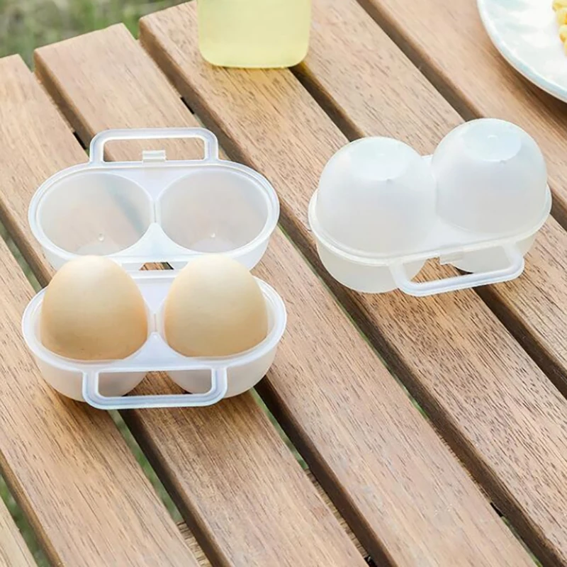 1PC 2 Grids Portable Egg Storage Box Plastic Durable Egg Storage Container Save Space Refrigerator Egg Dispenser With Handle