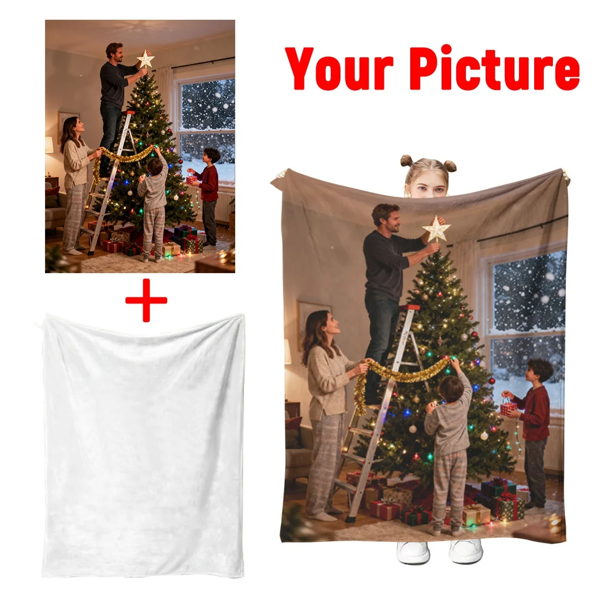 1 Custom Christmas Couple Photo Flannel Blanket - High-Definition Print That Doesn'T Fade, Lightweight, Skin-Friendly, Machine Washable, Suitable for Bedroom Beds, Watching Shows on the Sofa, Camping to Keep Warm - 100% Premium Polyester - Perfect as a Romantic Christmas Gift for Boyfriend or Girlfriend