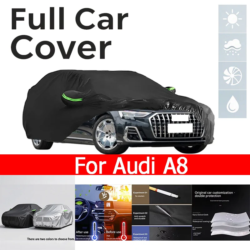 

Полностью черные автомобильные чехлы для Audi A8, водонепроницаемые, всепогодные, ветрозащитные, пылезащитные, с защитой от ультрафиолета, для наружного использования