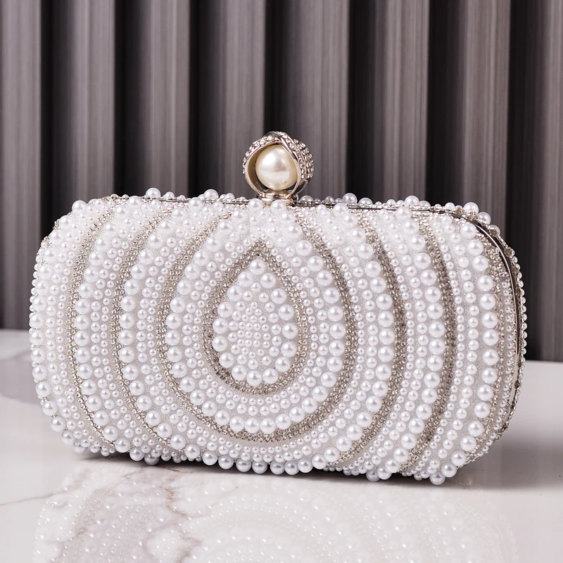 

White Summer Bag Pearl Women's Evening Bags Luxury Famous Fashion Handbag Designer Diamond Clutch Cross Body Purse Wedding