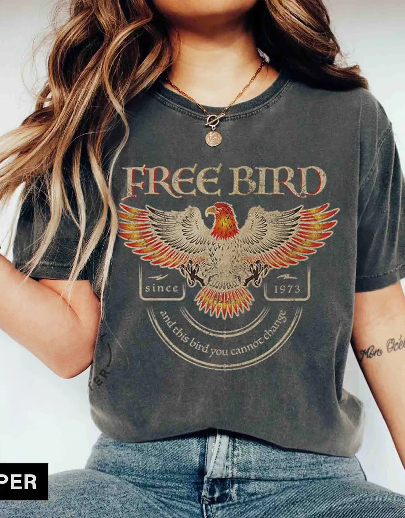 

Free Bird Old School Band T-shirt Retro Music Rock Band Tee Loose Casual Apparel Y2K Trendy Top Pregnancy Gift Daily Streetwear