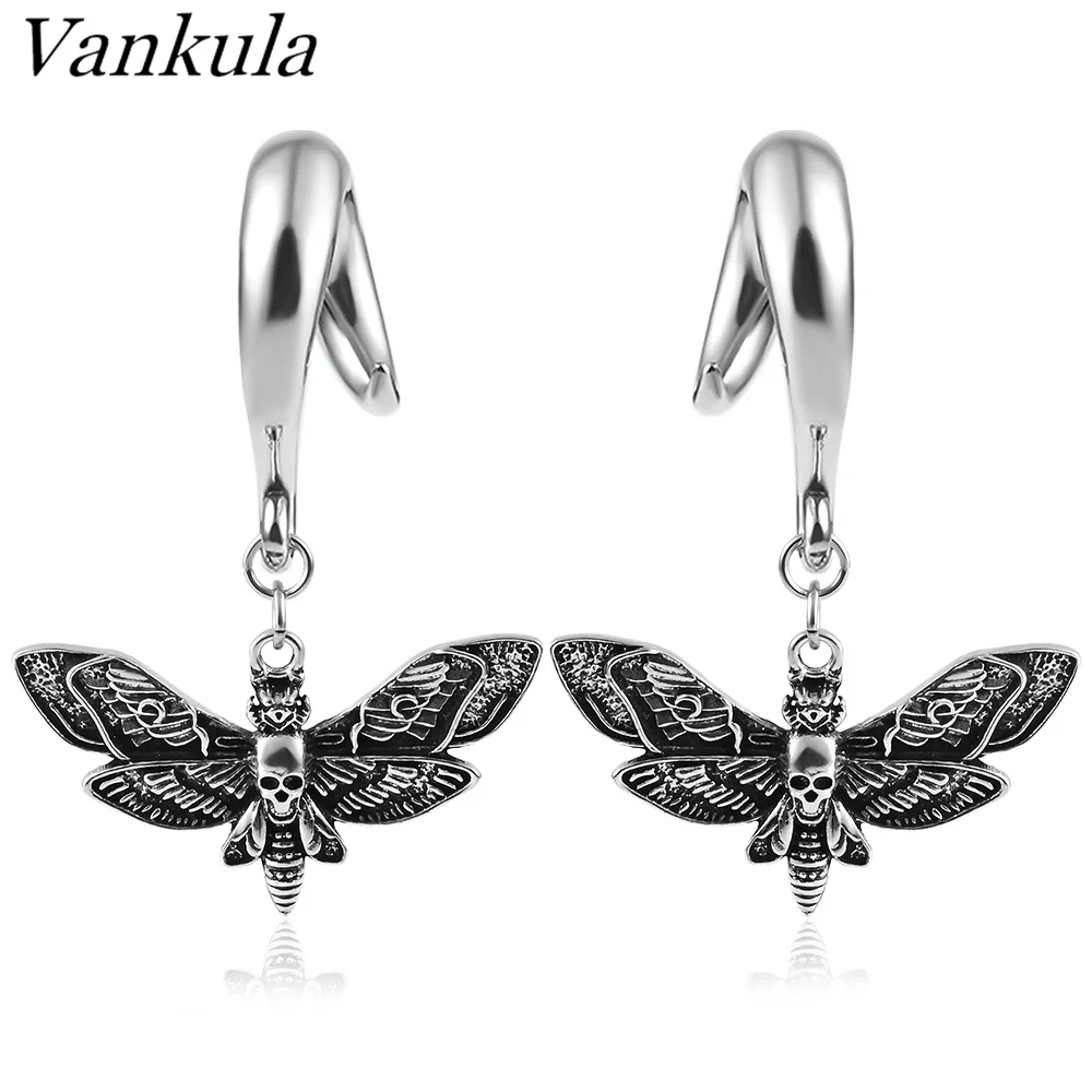 

Vankula Skull Butterfly Pendant Stainless Steel 0g 2g Plugs Ear Gauges Tunnels Piercing Expander Stretchers Hook Body Jewelry