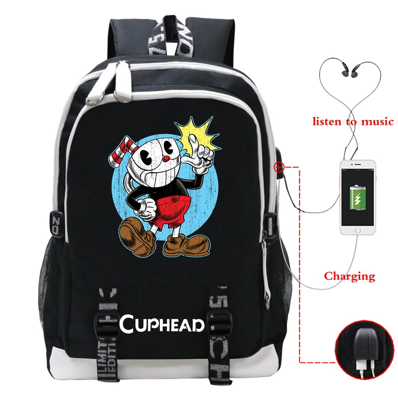 

Игра Cuphead Mugman с принтом USB-зарядки, школьные сумки, большой вместительный студенческий рюкзак для мальчиков, дорожный рюкзак с героями мультфильмов, сумка для книг Mochila