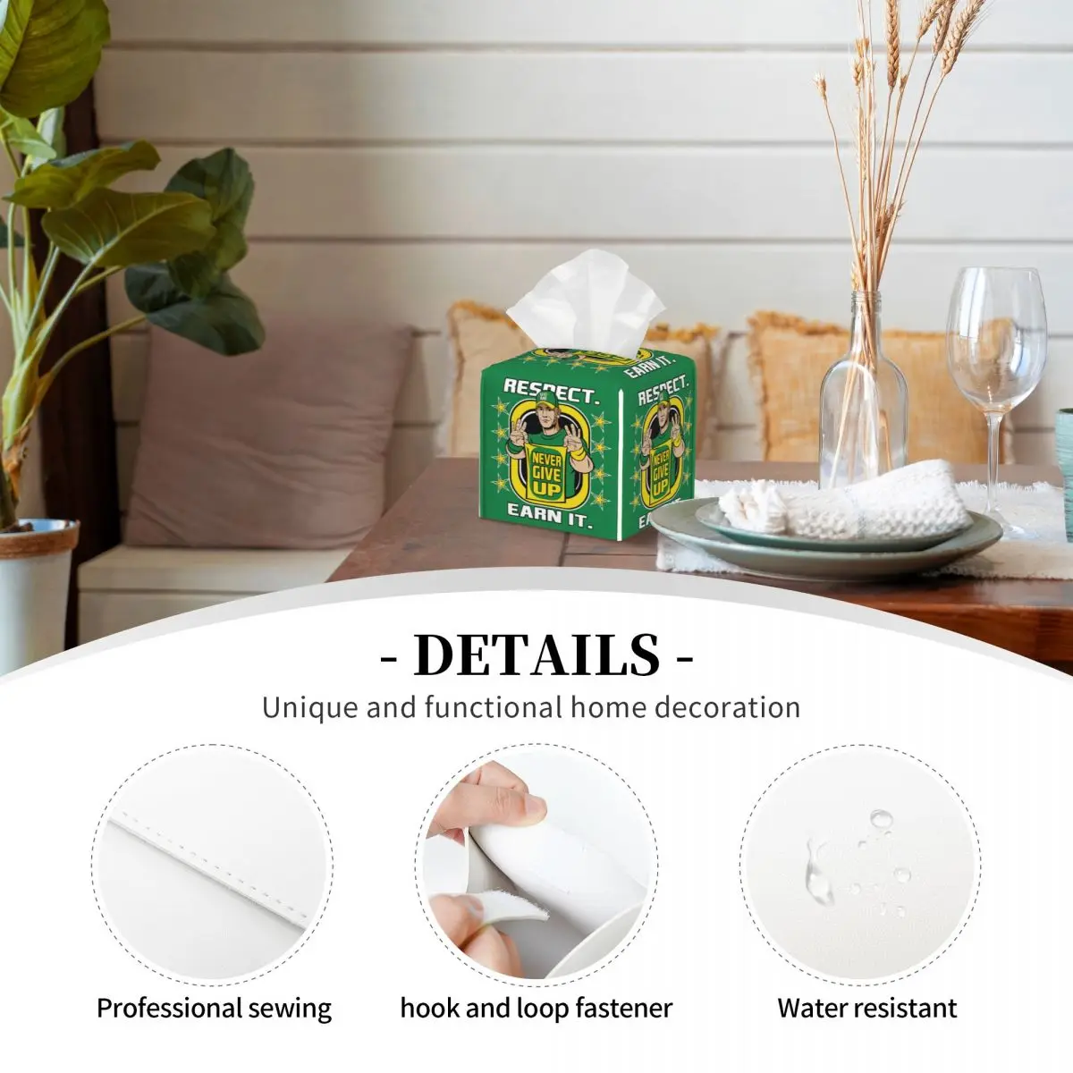 WWE John Cena PU جلد غطاء صندوق مناديل الوجه ، مربع ، لا يستسلم أبدًا ، مخصص ، المنزل ، السيارة