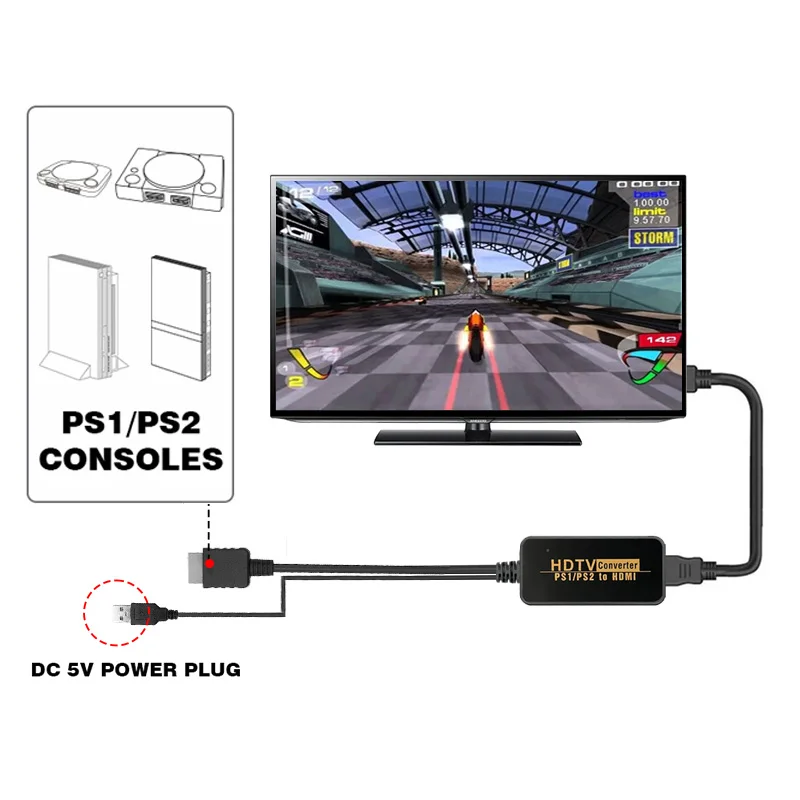 DGETG PS1 to HDMI Converter Adapter 720P 1080P For PS2 PS1 PlayStation 1/2 Game Consoles With USB power cord