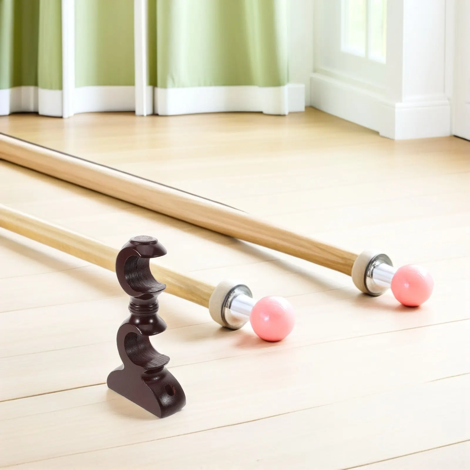 2Pcs Natural Wood Curtain Rod Brackets Double Wall Mount Drapery Support Bracket Roman Pole Fixed Base for 28Mm Rod Bedroom