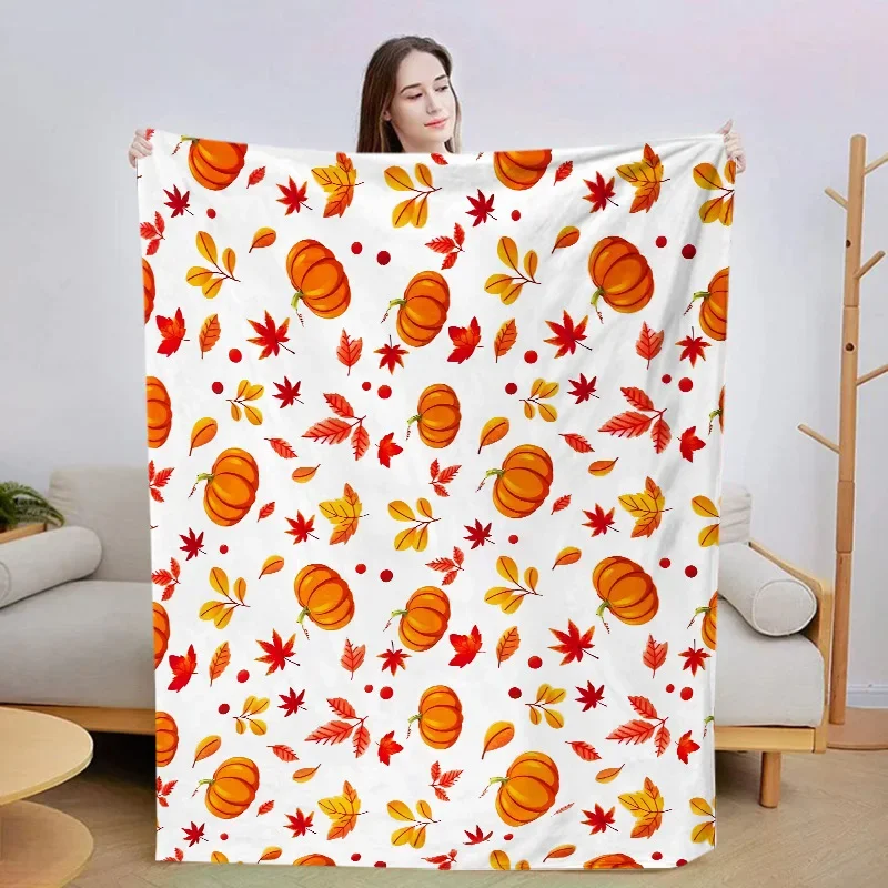 Autumn Thanksgiving Blanket Vintage Pumpkin Maple Leaf Pattern Warm Throw For Luxury Living Room Sofa Bed Couch Home Decoration