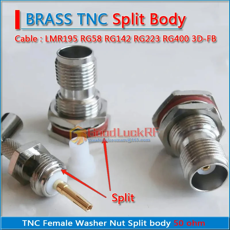 L12 TNC Female With O-ring Bulkhead Panel Nut Crimp LMR195 RG58 RG142 RG223 RG400 Cable Split body Brass RF Connector Straight