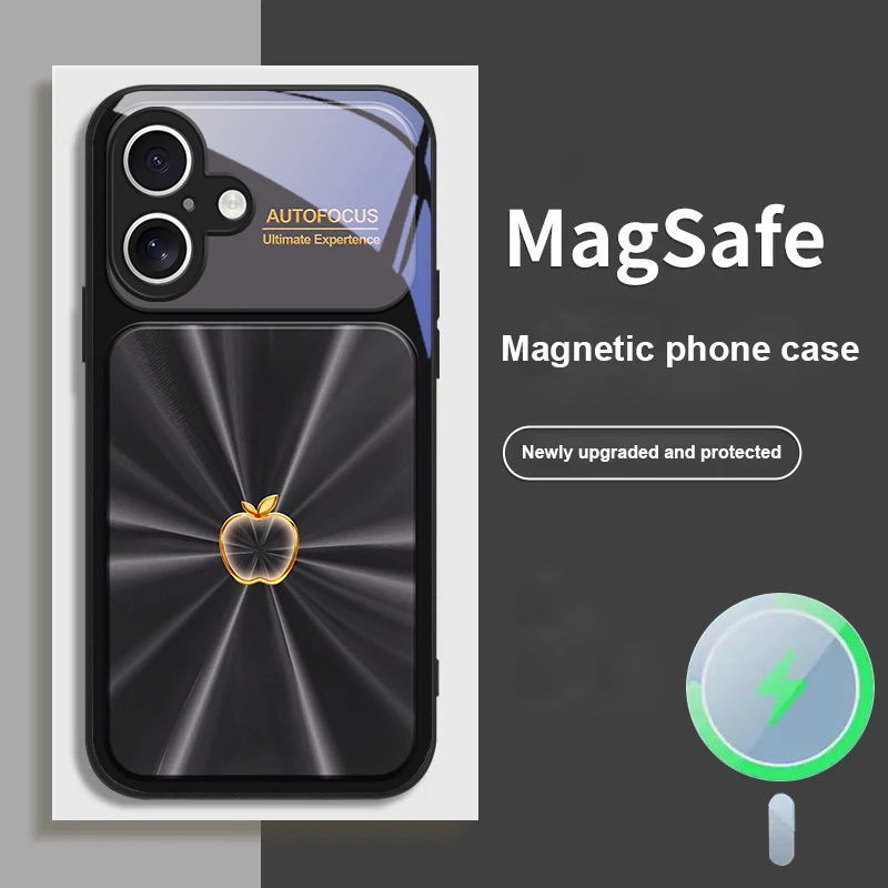 

Silver focused gradient For iPhone 17 Pro Max 16E 15 Pro 14 13 Plus 12 mini 11 XR Xs X 7 8 16 17 Air Magsafe Glass Phone Case