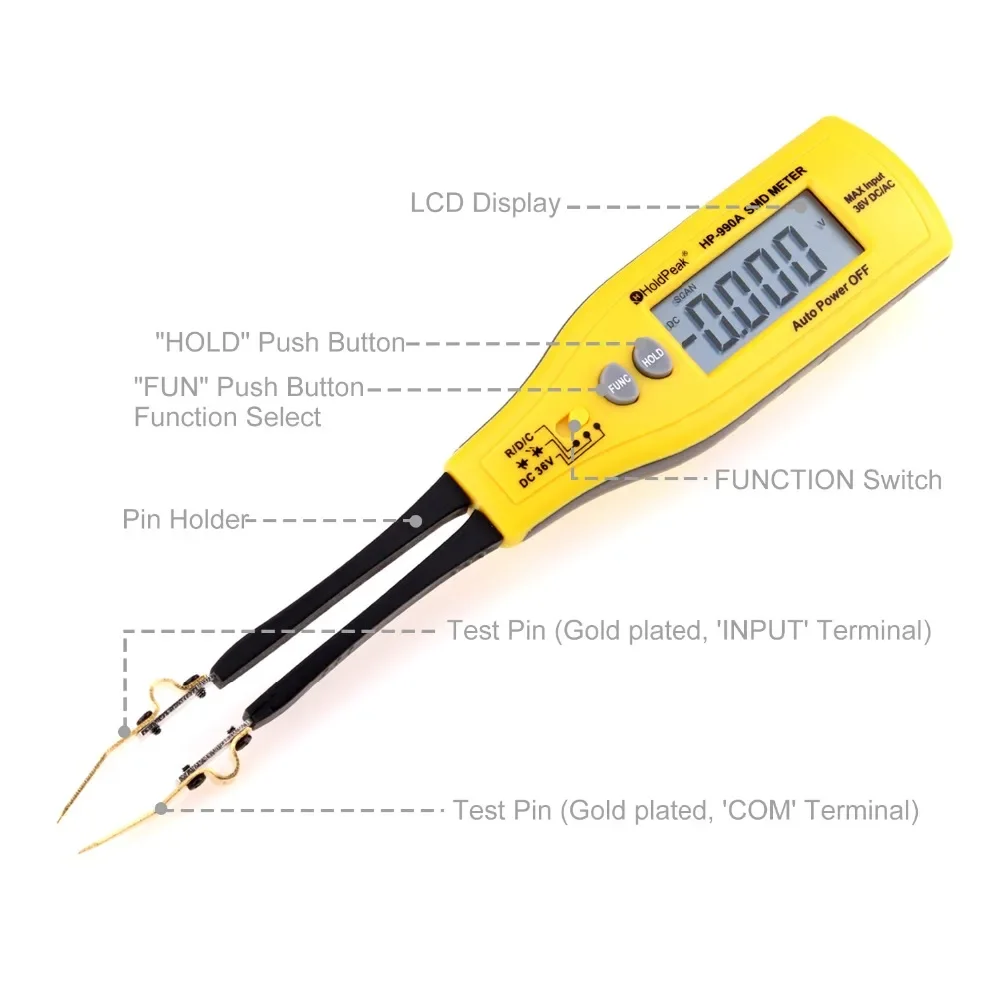 Imagem -02 - Capacitância Smd Tester Medidor Componente Profissional Multímetro dc Voltage Meter 2999 Contagens Holdpeak-hp-990a