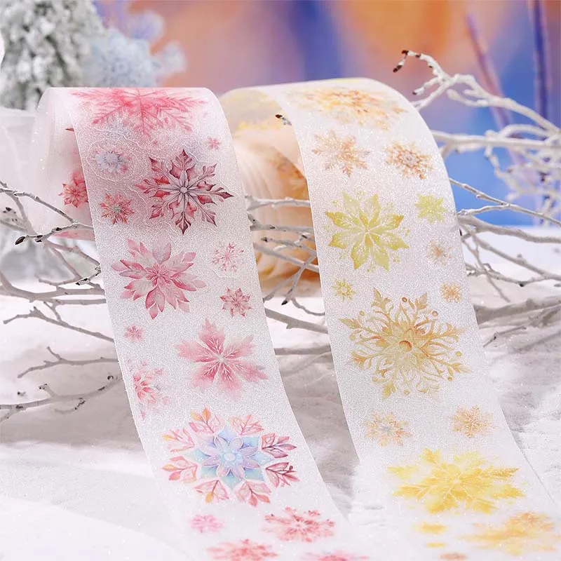 JIANQI50mm*2m PET Tapes Die cut snowflakes DIY Scrapbooking Decor Photo Album Collage Junk Journal Materials Aesthetics Stickers