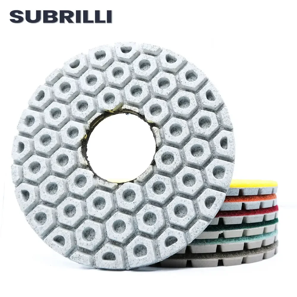 

SUBRILLI 5 Inch Diamond Polishing Pads 7PCS/SET 125mm White Grinding polish Pad For Granite Marble Concrete Floor Grinding Discs