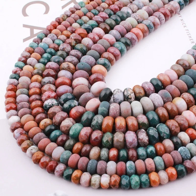 

Natural Ocean Jasper Rondelle Shape Stone Beads Strand 15Inches For Jewelry Making Necklace Bracelet DIY Loose Beads 3x6mm/4x8mm