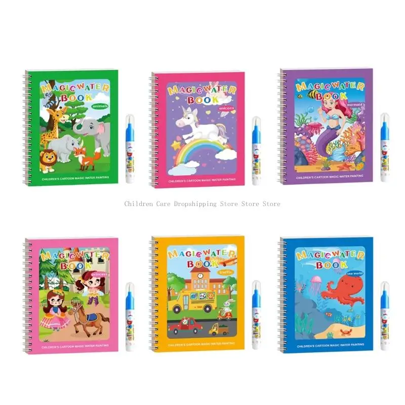 Pack Of 6 Recyclable Water Drawing Books For Kids Magical Painting Art Activity