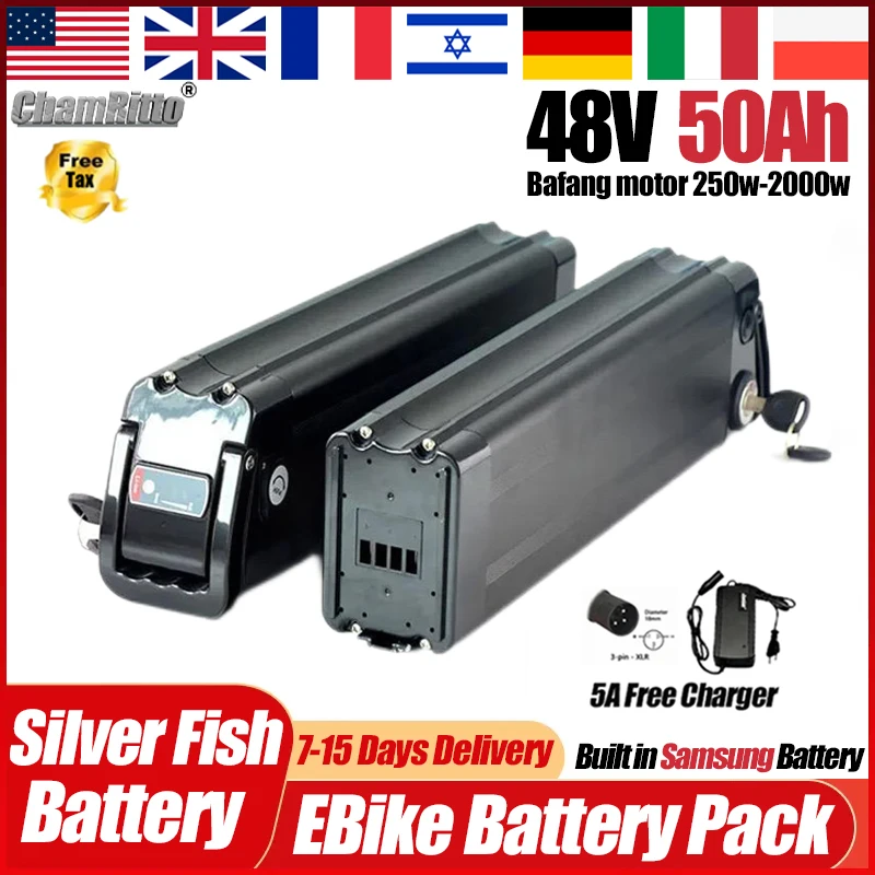 E bike SilverFish 13s5p 48v 1000w Lithium Battery Electric Bike 20 50ah Akku Accu Bafang 750w 1500w 30 40 60ah De Litio Bateria