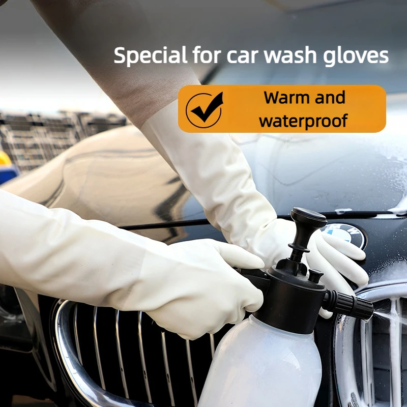 Winter Waterproof Car Washing Gloves, Nitrile Coated Thermal Fleece Lined Gloves with Long Cuff, Anti-Slip & Cold Proof for Men