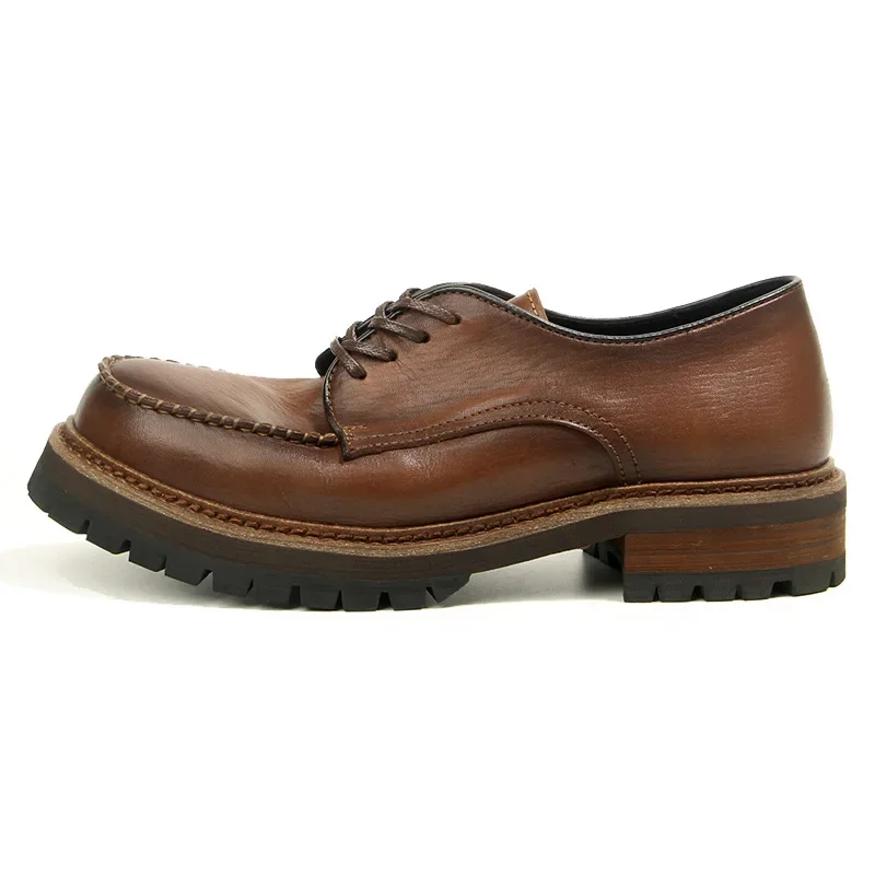 Moda de alta qualidade retro couro sapatos masculinos casuais todos os couro genuíno marrom preto fundo grosso trabalho