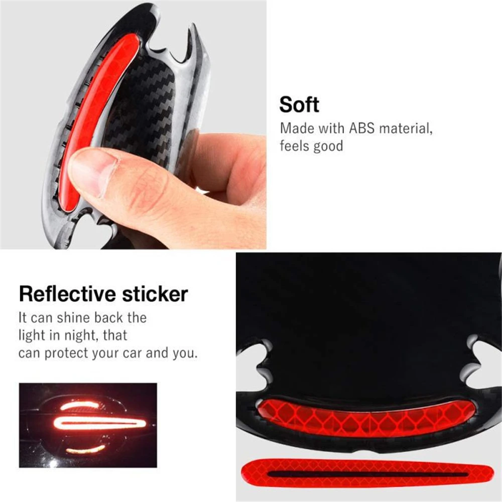 8 General-Purpose 3D Carbon Fiber Car Door Handle Stickers Scratch-Resistant Stickers Car Safety Reflective Strip Car Stickers