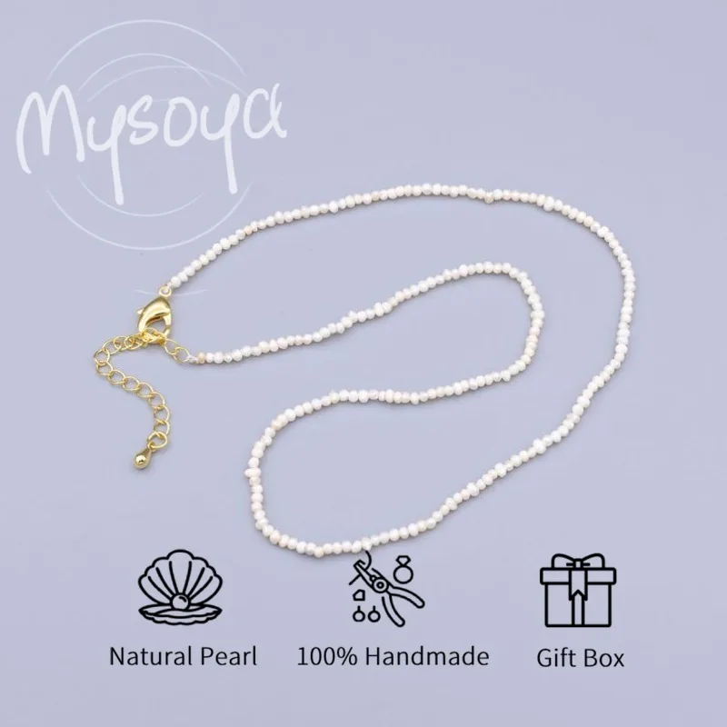 

MYSOYA White Baroque Freshwater Pearl Necklace 2-3mm With Gift Box, For Her/Him, Birthday/Wedding/Christmas/New Year Gift