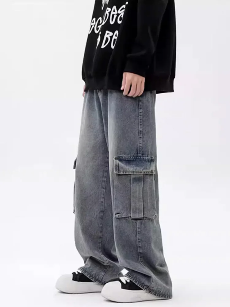 Men Jeans Cargo Pants Trousers Oversized Y2k Hip Hop Streetwear Grunge Punk Vintage Wide Leg Denim Baggy Korean Popular Clothes