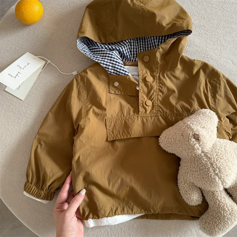Children's jacket 2025 spring new boys and girls hooded pullover jacket baby tooling jacket tide