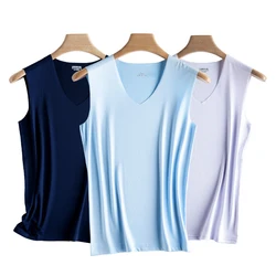 Camisetas sin mangas de seda sin costuras para hombre, chaleco deportivo sin mangas, ropa interior informal lisa para verano, camisetas sin mangas para gimnasio fresco