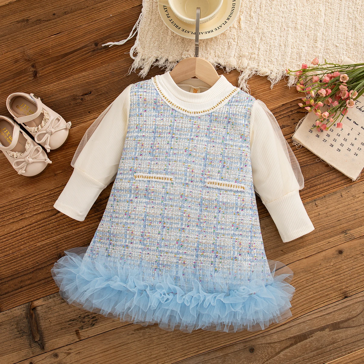 

Весенне-осеннее платье для маленьких девочек, корейский стиль, дизайн пряжи, вязаное платье с длинными рукавами для девочек, свадебное платье