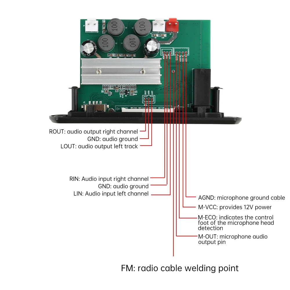 Carte de décodage Audio Bluetooth DC 6 ~ 24V, Module de lecteur Audio MP3 2x80W, carte amplificateur stéréo double canal, karaoké pour voiture