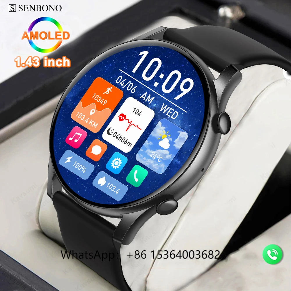 

TJXL-SENBONO L52PRO Amoled Smart Watch Big Screen 1.43' 466*466 Voice BT Call Health Monitor Sport Fitness Modes Smartwatch Men