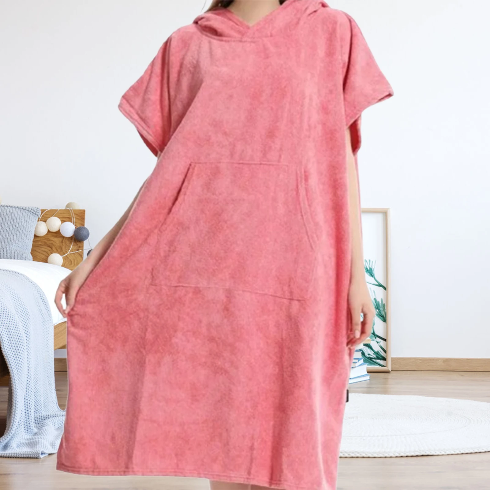 Soft Oversize Hooded Towel with Pocket Absorbent Surf Poncho for Women Home Daily Use