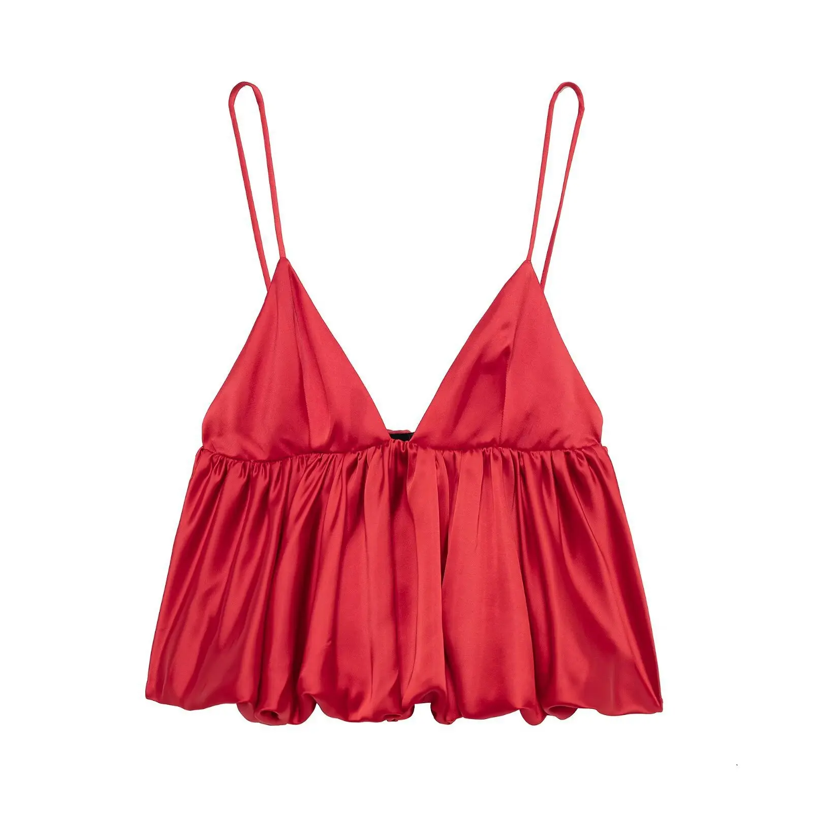 

europe and america,2025 Spring summer,new arrival,silm satin puffy women's red sleeveless tank top,suspender tops women