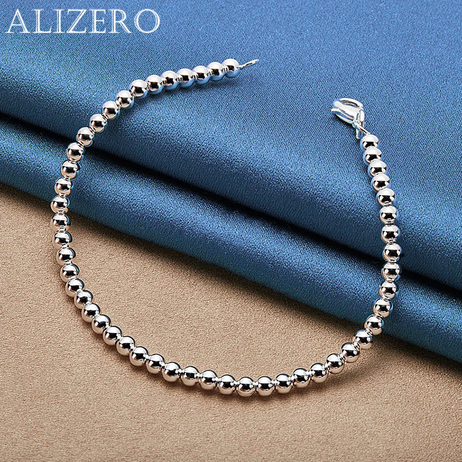 

ALIZERO 925 Sterling Silver Bracelet 4mm Beads Bracelets For Women Jewelry For Fashion Party and Daily Wear 16-23CM
