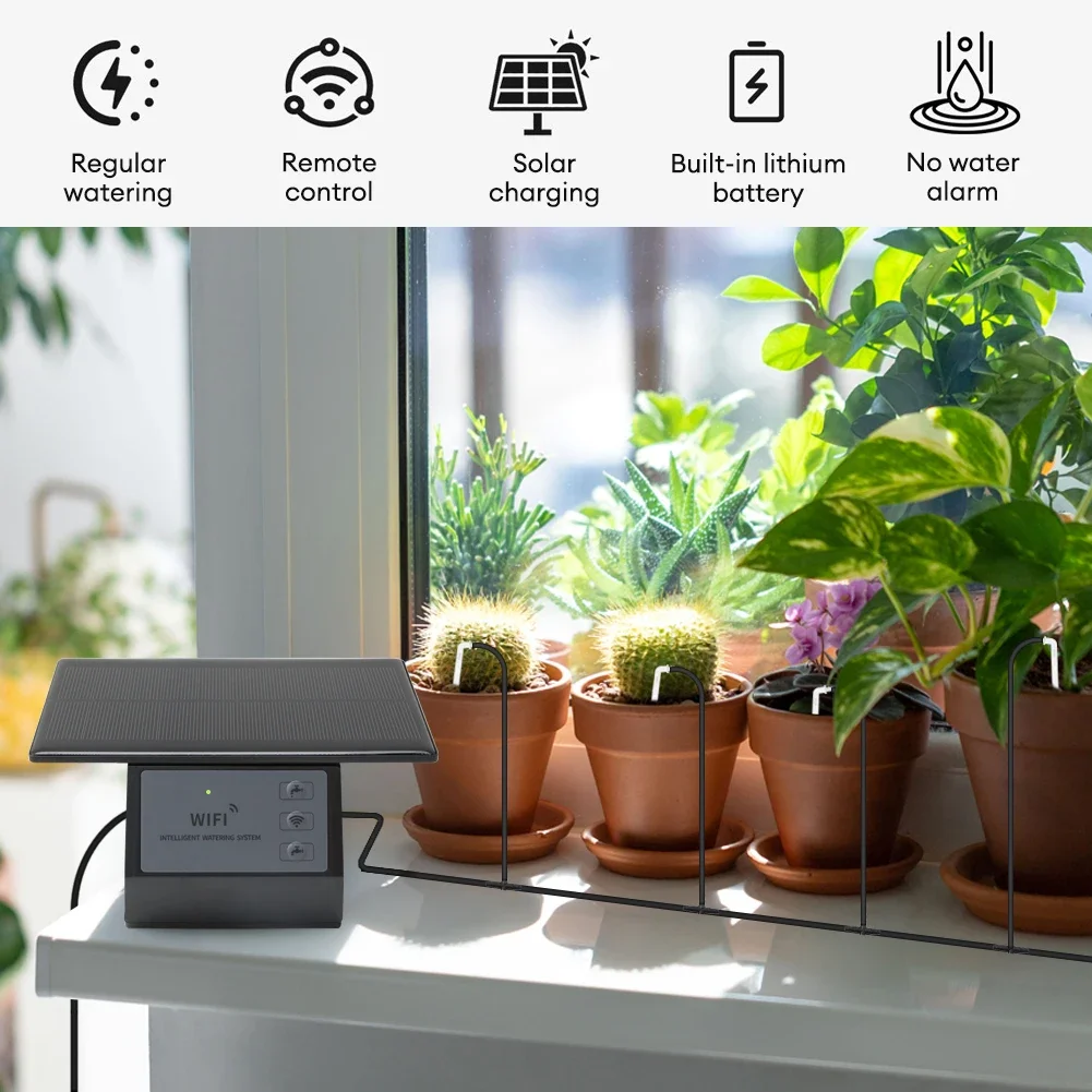 WIFI Solar Automatic Watering Device Intelligent Drip Irrigation System Home Gardening Potted Watering APP Control