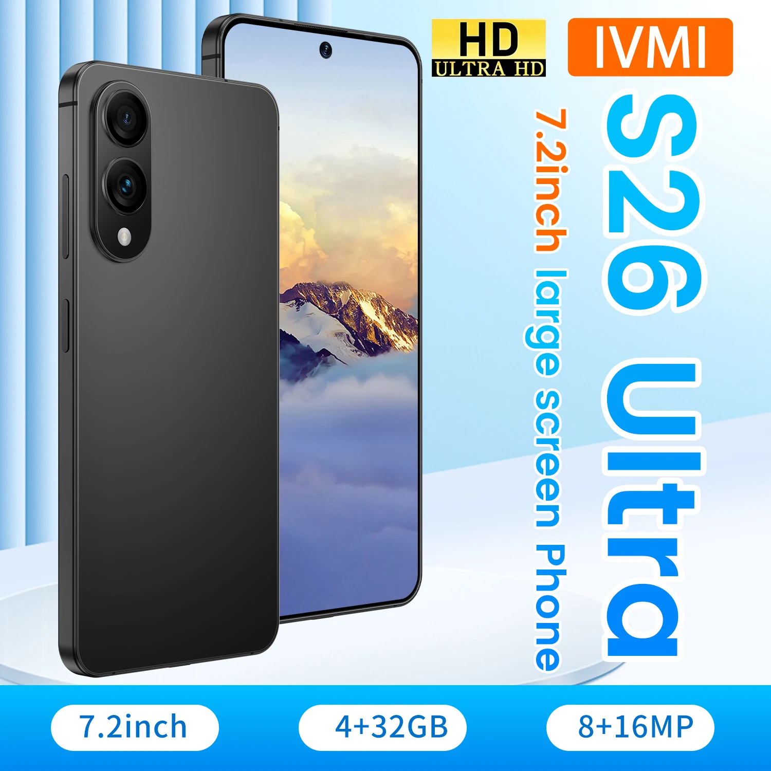 [World First] IVMI S26 Ultra Smartphone 4GB+32GB ROM 7.2-inch HD+Screen Android12.0 8+16MP 5500mAh Mobile Phones