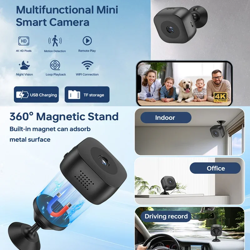 Telecamera 4K HD Pixel Wireless WiFi Monitor remoto Rilevazione movimento Allarme intelligente Telecamera per visione notturna Protezione di sicurezza Nuovo 2025